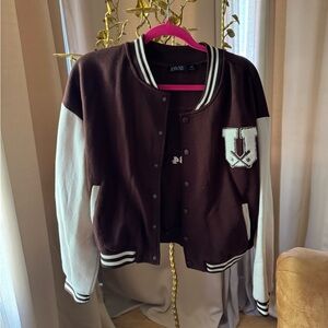 OotdFash Brown and White Varsity Jacket